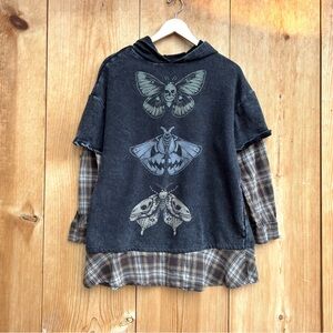 Thorn & Fable Moth Plaid Sweatshirt Hoodie Sz S/M